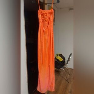 bright orange sequin dress